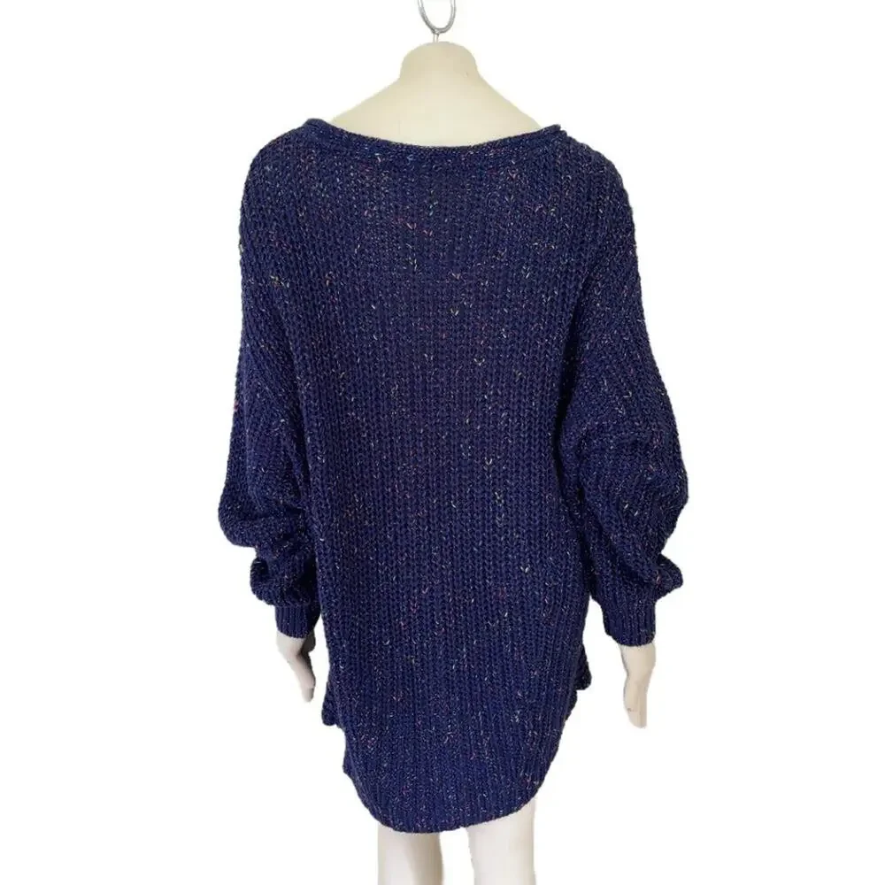 NEW FREE PEOPLE Neon Lights Pullover Sweater in Midnight Aura SZ L